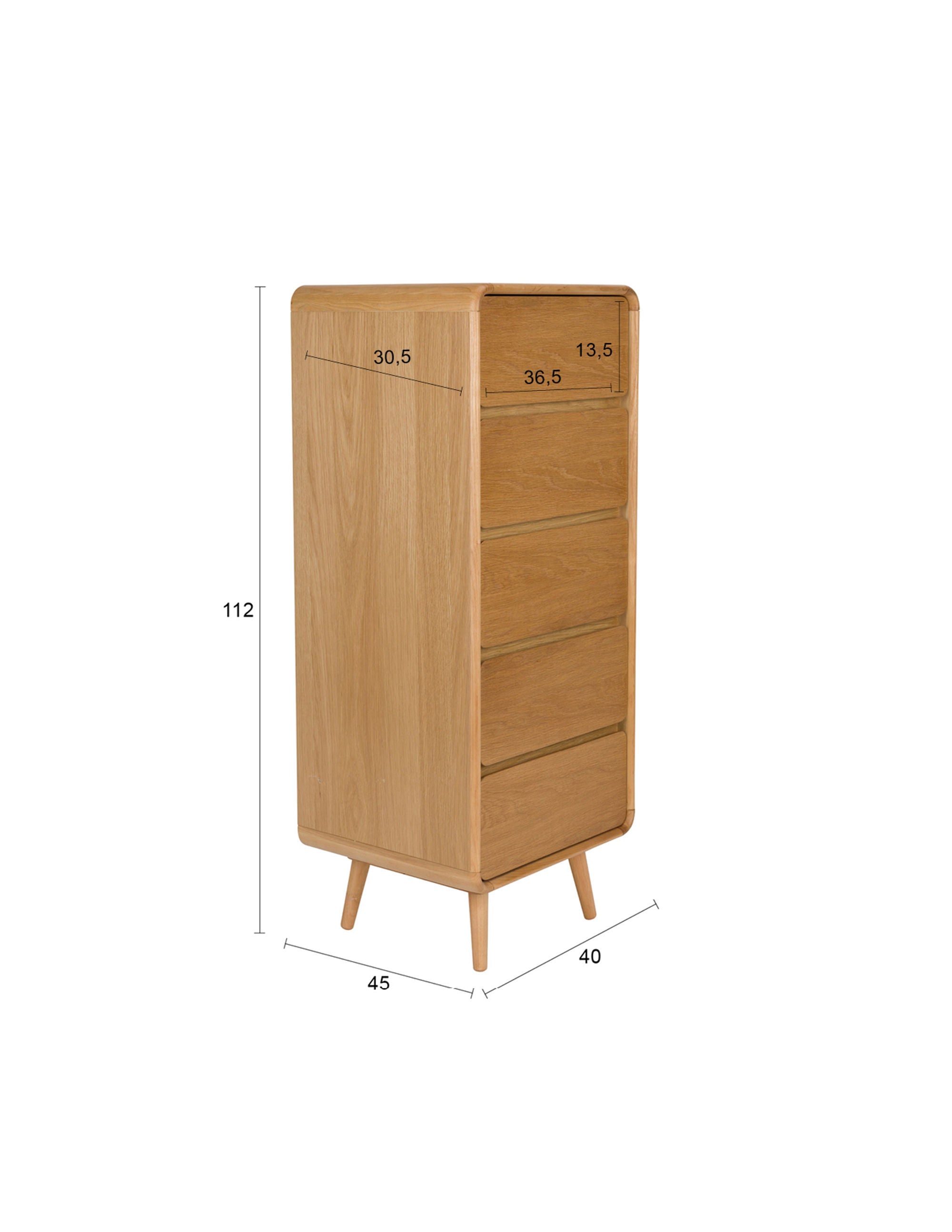 Zuiver Rise Natural Oak Wood Chest of Drawers
